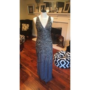 Aidan Mattox Metallic Beaded Grey Sequin Gown